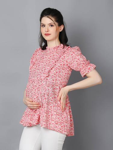 Bloom & Breathe Floral Maternity Peplum Top. (Pink)