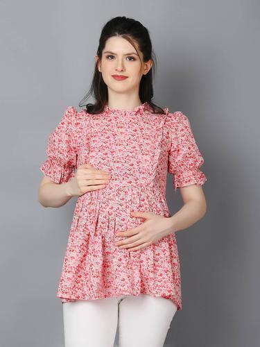 Bloom & Breathe Floral Maternity Peplum Top. (Pink)