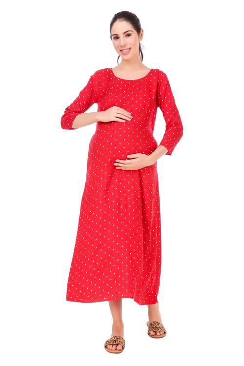 Everyday Essential Maternity & Feeding Dress. (Red Polka)