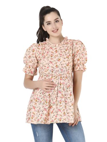 Bloom & Breathe Floral Maternity Peplum Top. (Peach)
