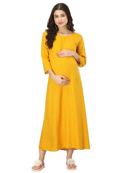 Everyday Essential Maternity & Feeding Dress. (Mustard Polka)