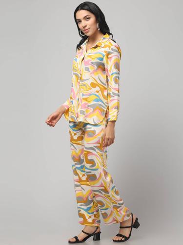 Stylish Co Ord Set For Women || Relaxed Fit Shirt & Wide-Leg Pants. (Lemon)