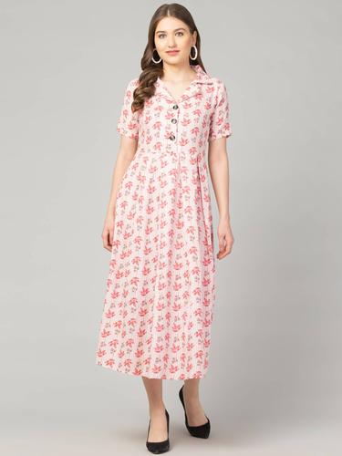 Floral Cotton Notch Collared Dress. (Blush)