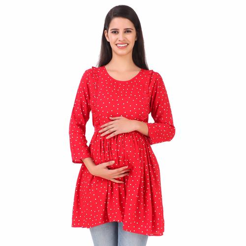 Rayon Stylish Maternity Feeding Top. (Red)