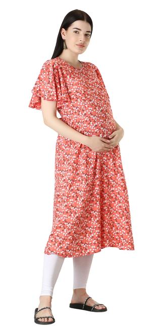Maternity Nursing Kurti with Zippers For Easy Feeding. (Peach)