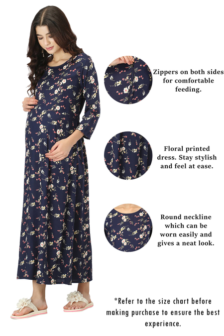 Everyday Essential Maternity & Feeding Dress. (Navy Blue)