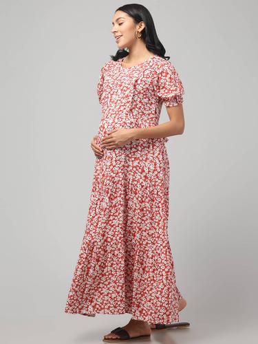 Maternity Feeding Dress With Puffed Sleeves. (Floral)