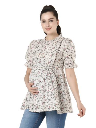 Bloom & Breathe Floral Maternity Peplum Top. (Grey)
