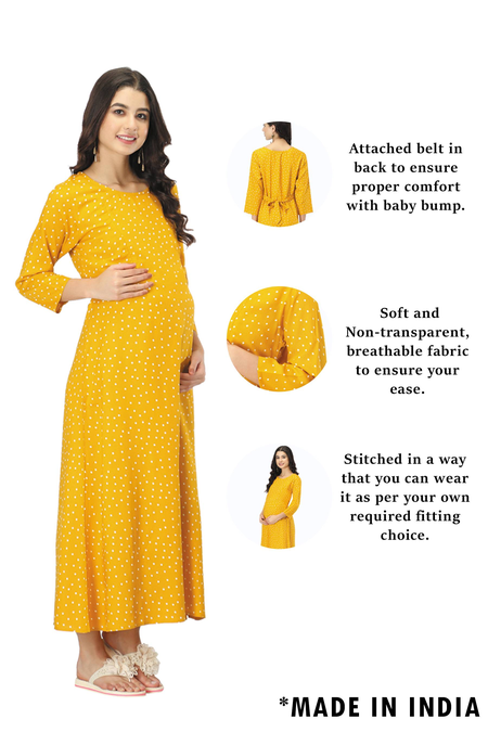 Everyday Essential Maternity & Feeding Dress. (Mustard Polka)