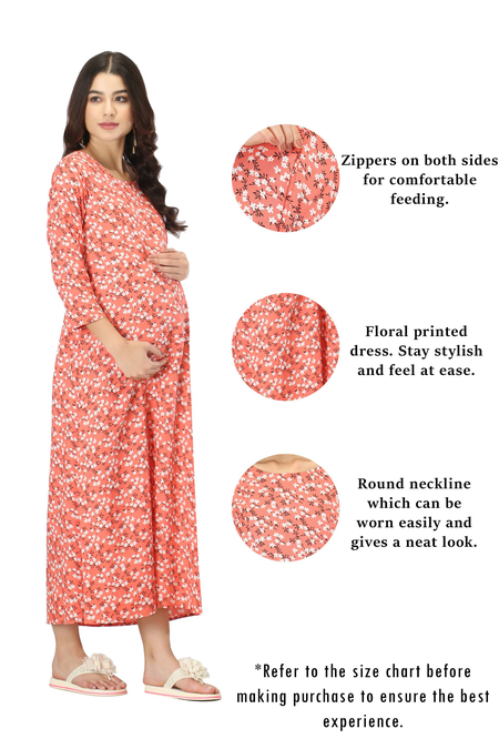 Everyday Essential Maternity & Feeding Dress. (Peach)