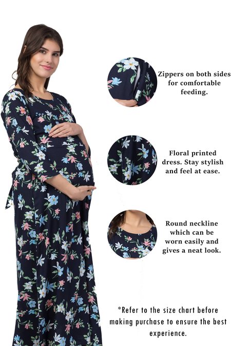 Everyday Essential Maternity & Feeding Dress. (Blue)