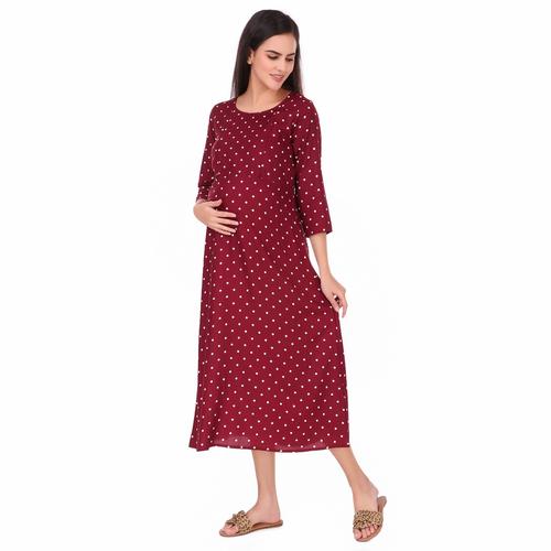 Everyday Essential Maternity & Feeding Dress. (Wine)