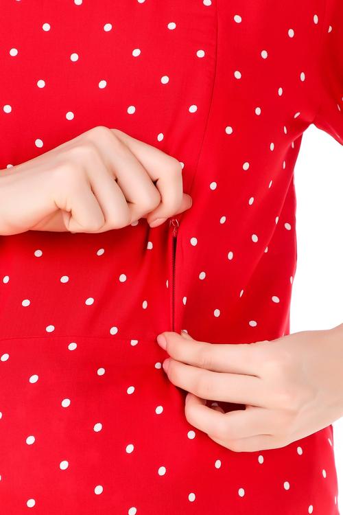 Everyday Essential Maternity & Feeding Dress. (Red Polka)