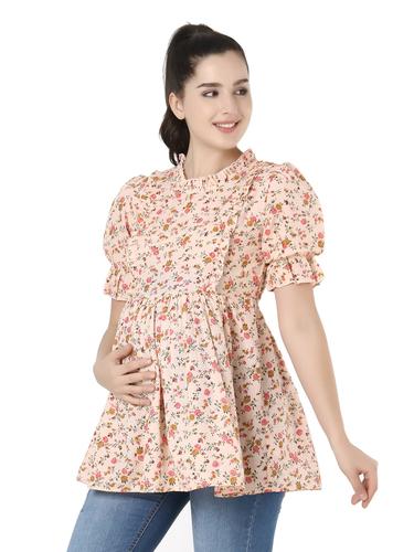Bloom & Breathe Floral Maternity Peplum Top. (Peach)