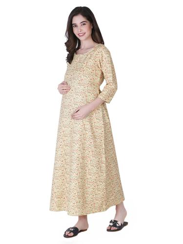 Cotton Maternity Feeding Dress With Zippers For Nursing. (Lemon)