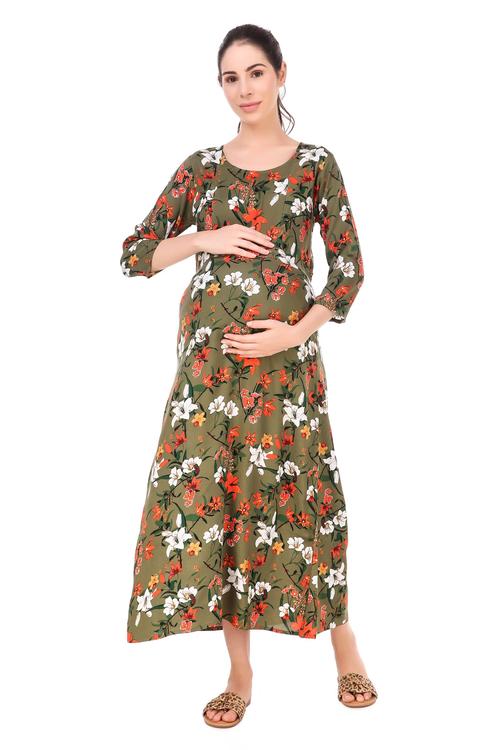 Everyday Essential Maternity & Feeding Dress. (Olive)