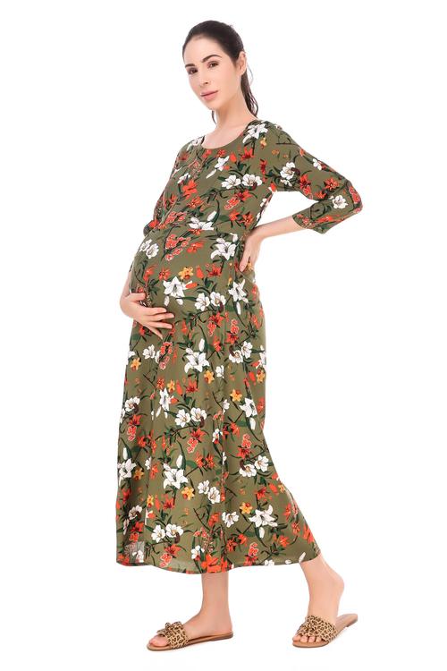 Everyday Essential Maternity & Feeding Dress. (Olive)